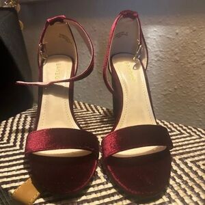 Rampage Velvet Ankle Strap Heels in Wine Red